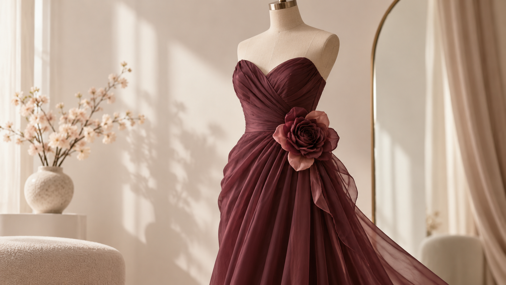 گل پارچه‌ای روی کمر لباس مجلسی